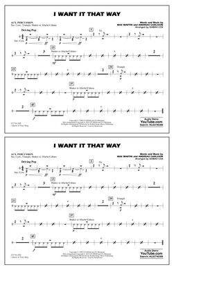 Book cover for I Want It That Way (arr. Ishbah Cox) - Aux Percussion