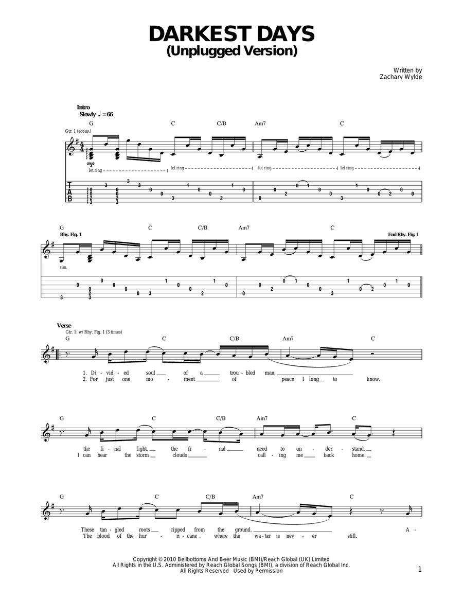 Darkest Days (Unplugged Version) Acoustic Guitar scores gallery preview page 1