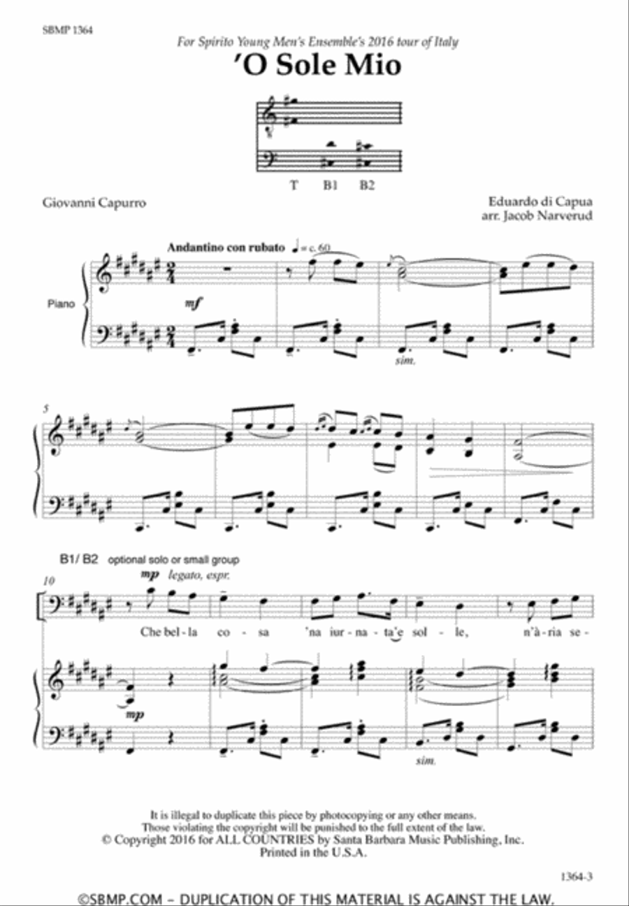 O Sole Mio - TBB Octavo 3-Part scores gallery preview page 2