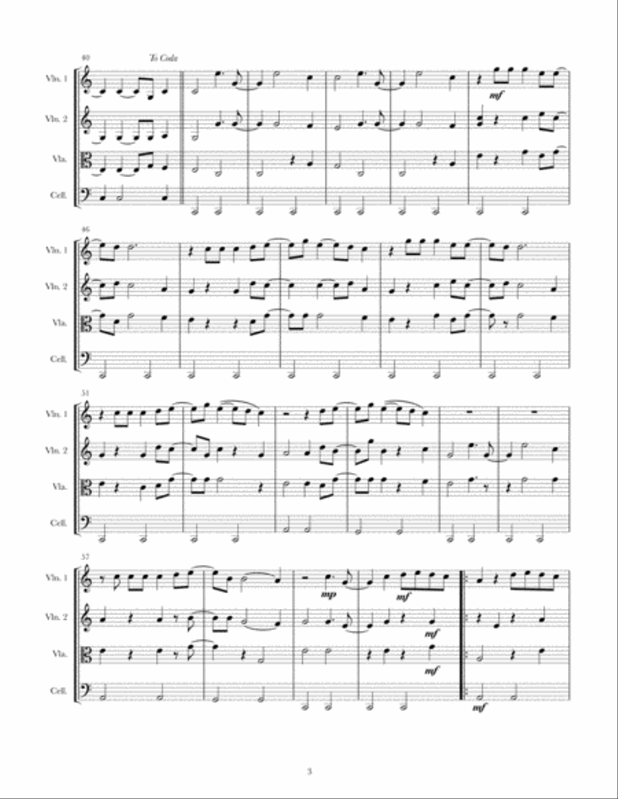 Ho Hey Ho Hey String Quartet scores gallery preview page 3