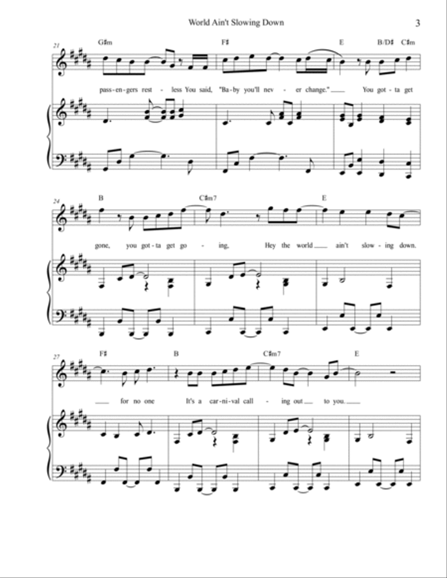 World Ain't Slowing Down Piano, Vocal, Guitar scores gallery preview page 3
