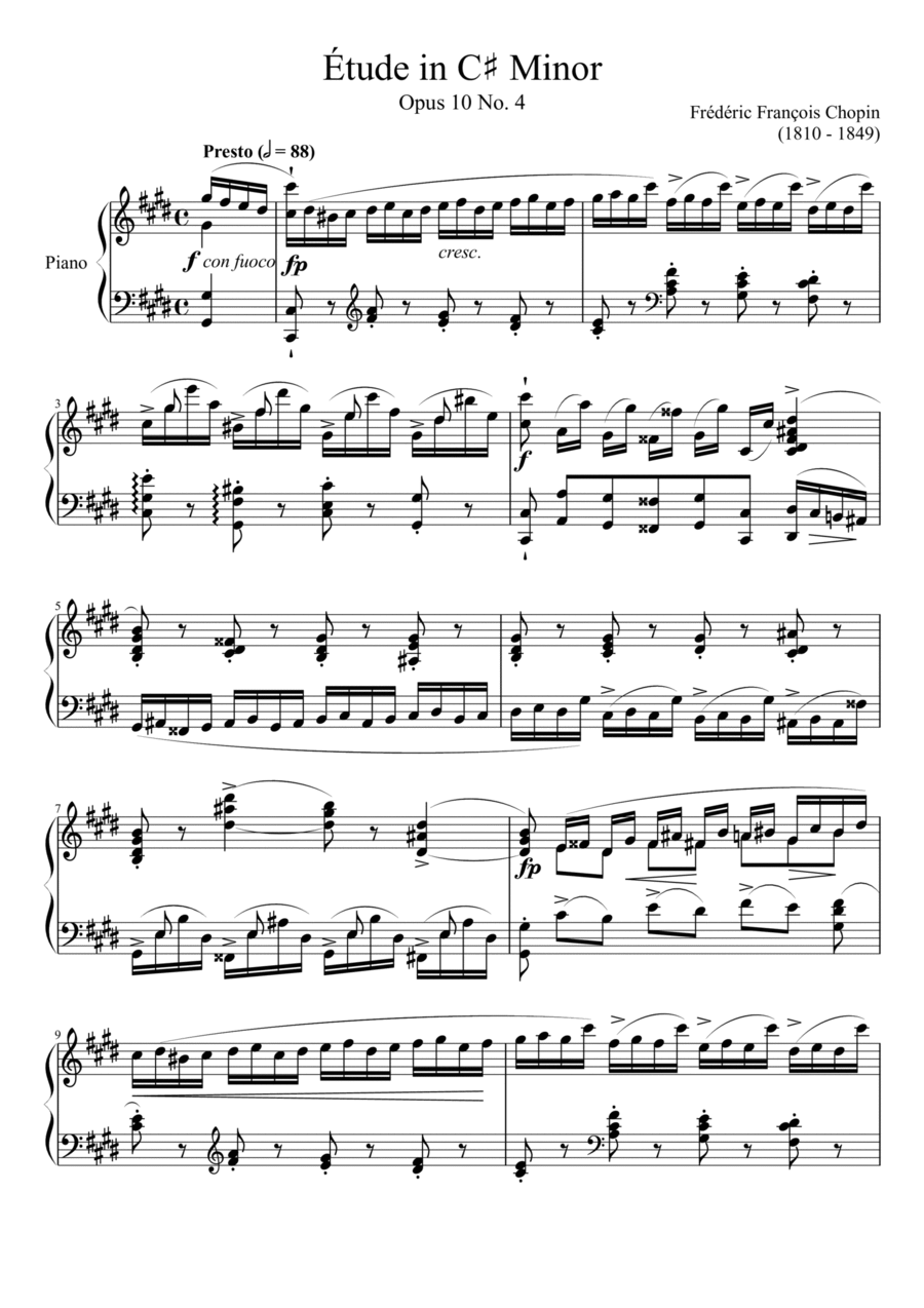 Etude Opus 10 No. 4 in C# Minor Piano Method scores gallery preview page 1