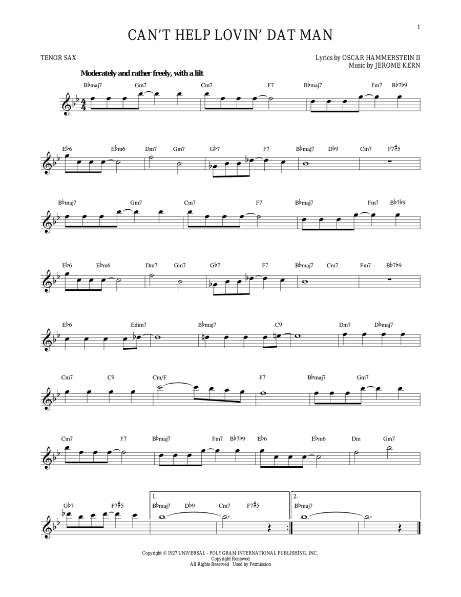 Can't Help Lovin' Dat Man Tenor Saxophone scores gallery preview page 1