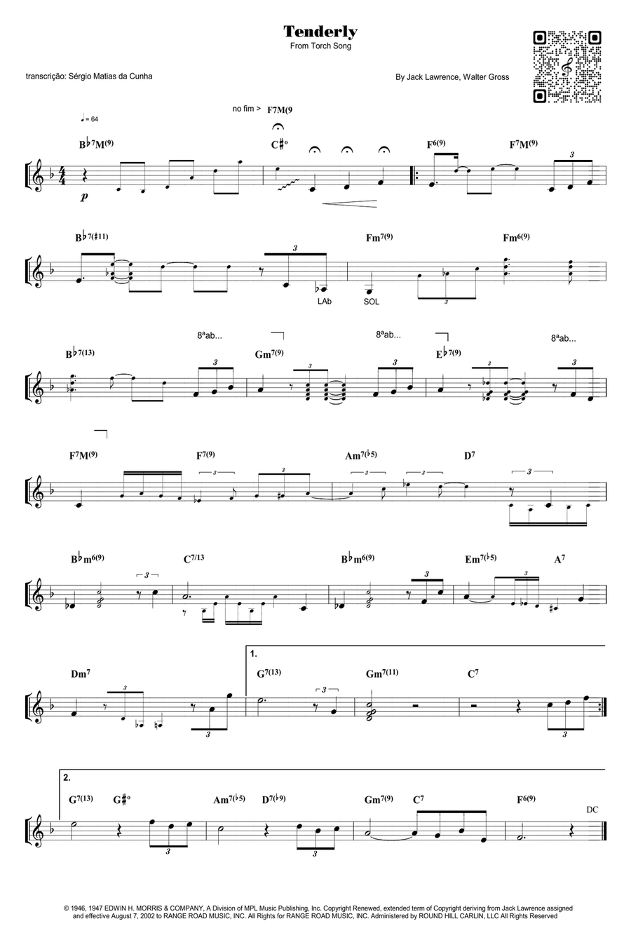 Tenderly Piano scores gallery preview page 1