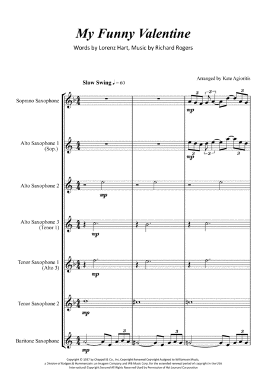 My Funny Valentine My Funny Valentine Saxophone Quintet scores gallery preview page 2