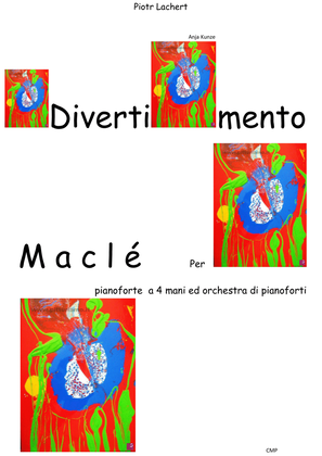 Divertimento Maclé for 4 hands piano and orchestra composed of 3 to 99 pianists divided into three