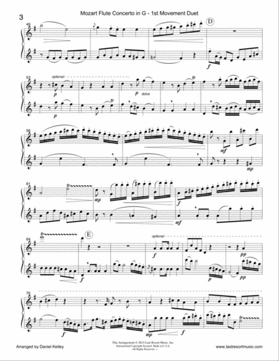 Concerto in G Major K. 313 by Mozart - arranged for Flute Duet (1st Movement) Flute Duet scores gallery preview page 4