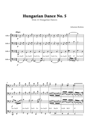 Hungarian Dance No. 5 by Brahms for Cello Quartet