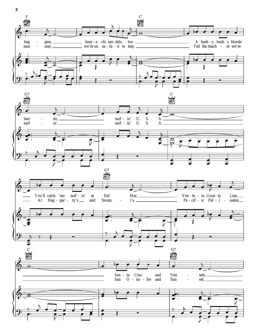 Surfin' U.S.A. Piano, Vocal, Guitar scores gallery preview page 2