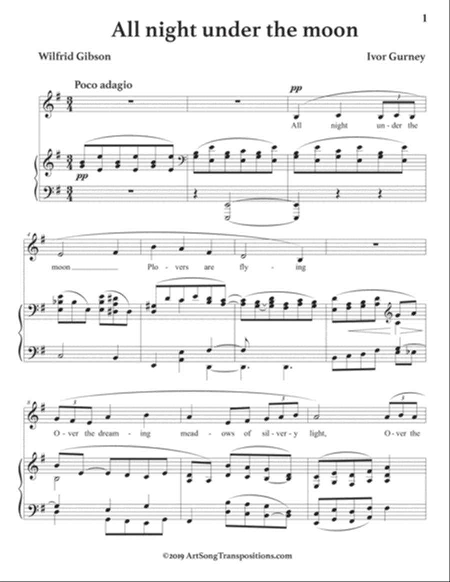 GURNEY: All night under the moon (transposed to E minor) Voice scores gallery preview page 2