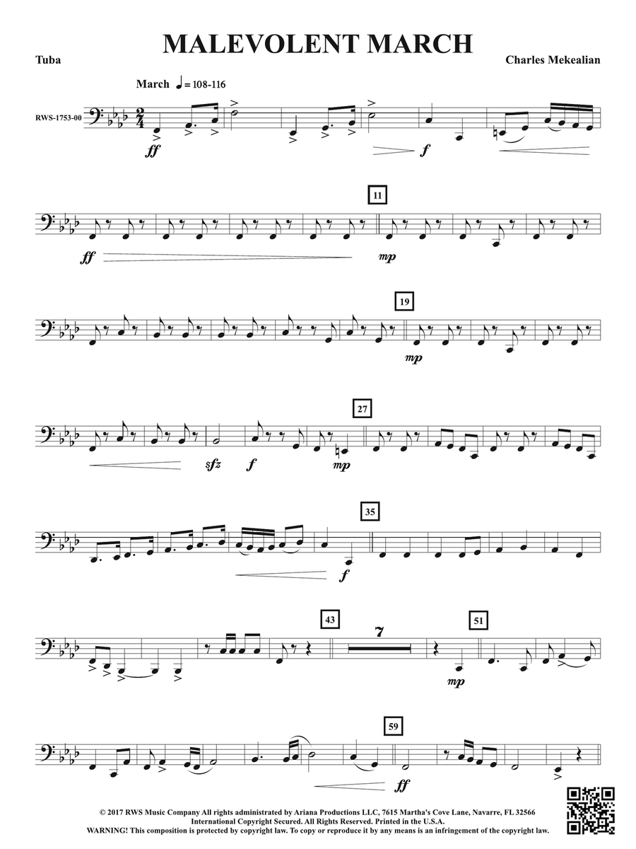 Malevolent March: Tuba Brass Quintet scores gallery preview page 1