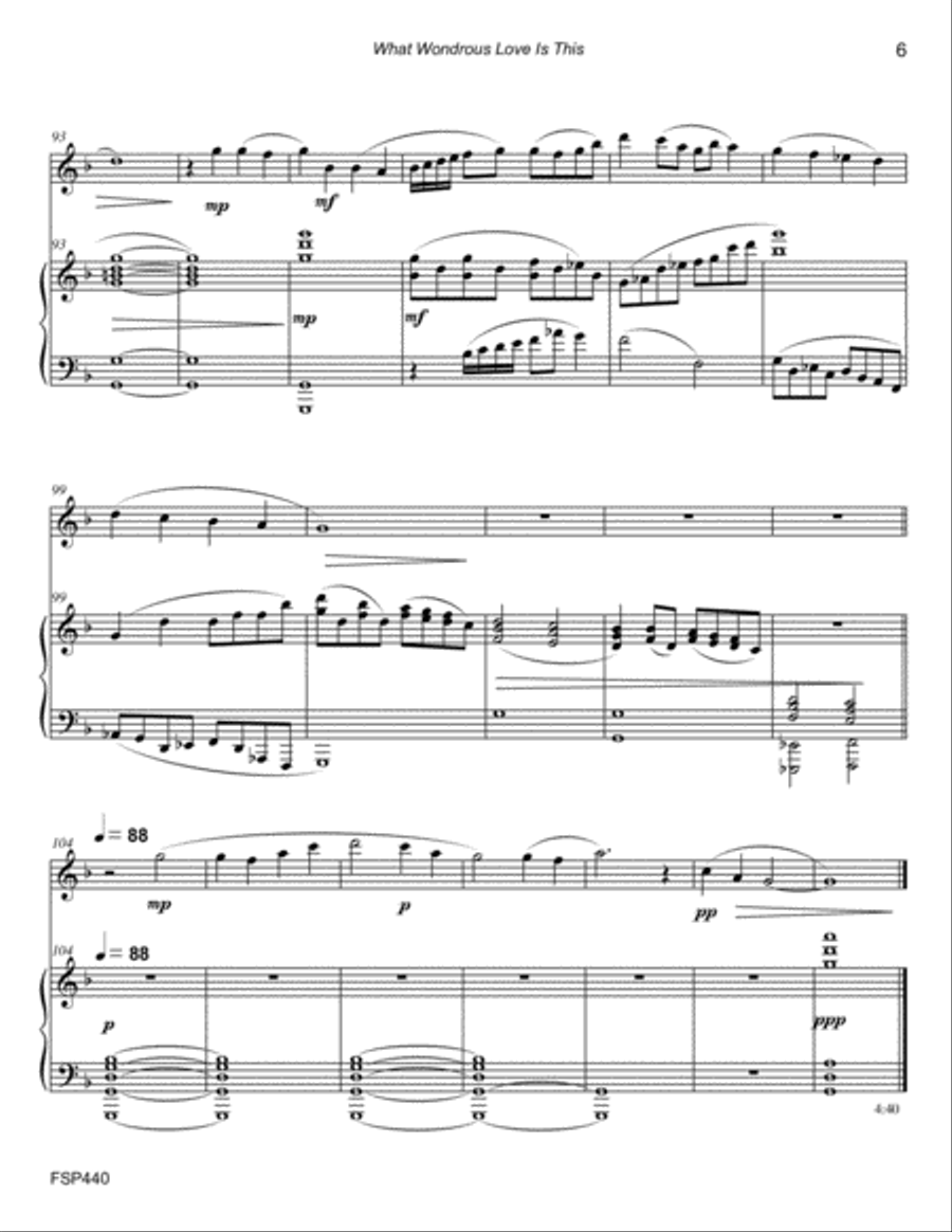 WHAT WONDROUS LOVE IS THIS - FLUTE SOLO with Piano Accompaniment Flute Solo scores gallery preview page 6