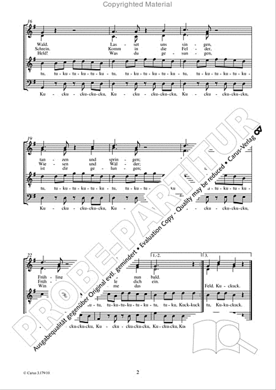 Kuckuck, Kuckuck, ruft's aus dem Wald 4-Part scores gallery preview page 3