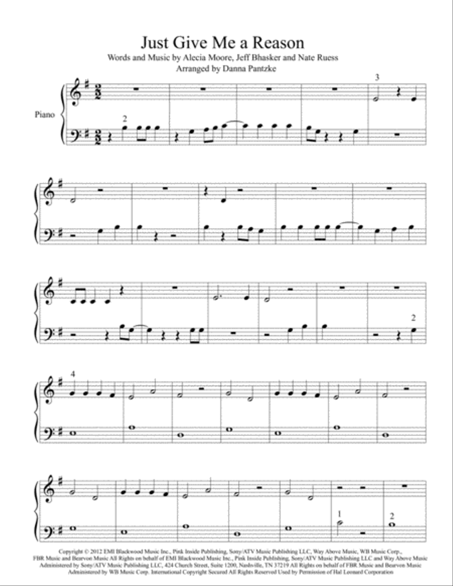 Just Give Me A Reason Easy Piano scores gallery preview page 1