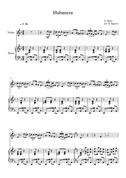 Habanera, Georges Bizet, For Violin & Piano image number null