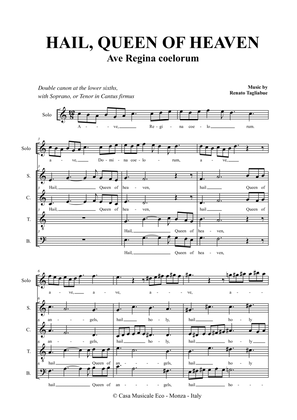 AVE REGINA COELORUM - For Solo and SATB Choir - Score Only