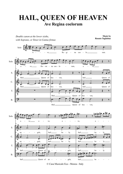 AVE REGINA COELORUM - For Solo and SATB Choir - Score Only image number null