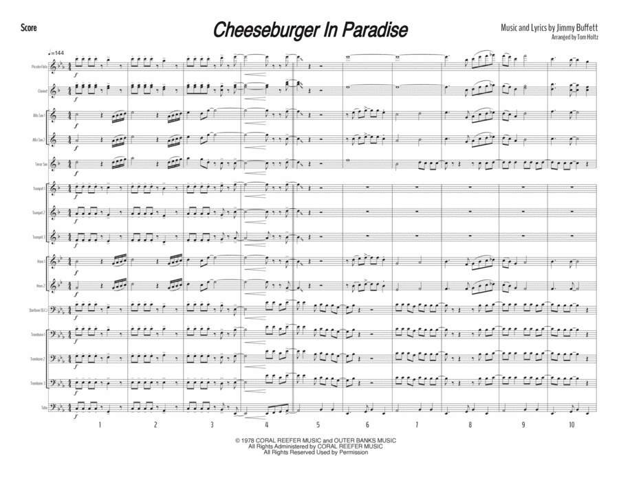 Cheeseburger In Paradise Marching Band scores gallery preview page 1