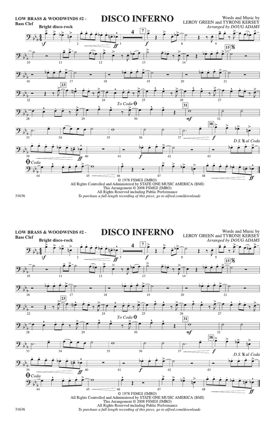 Disco Inferno: Low Brass & Woodwinds #2 - Bass Clef