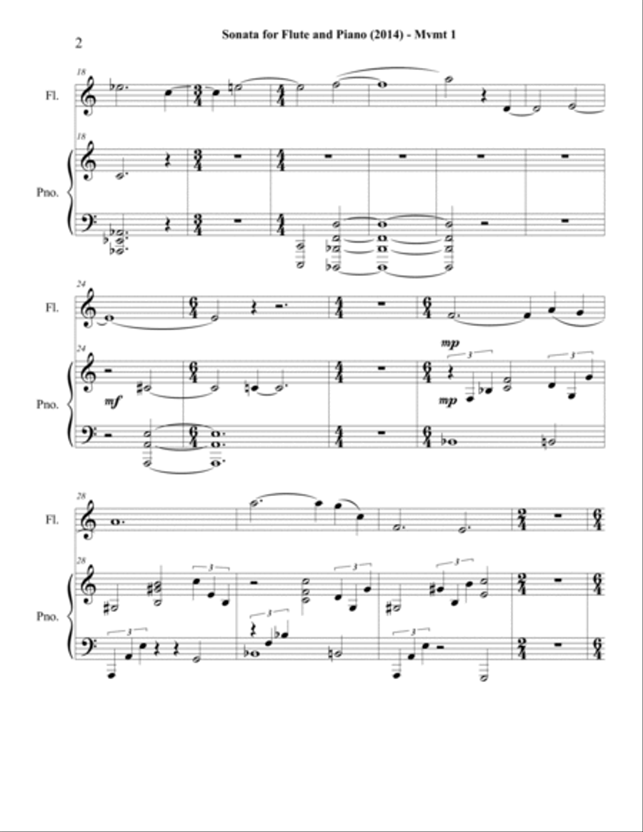 Sonata for Flute and Piano (2014), movement 1 full score and solo flute parts