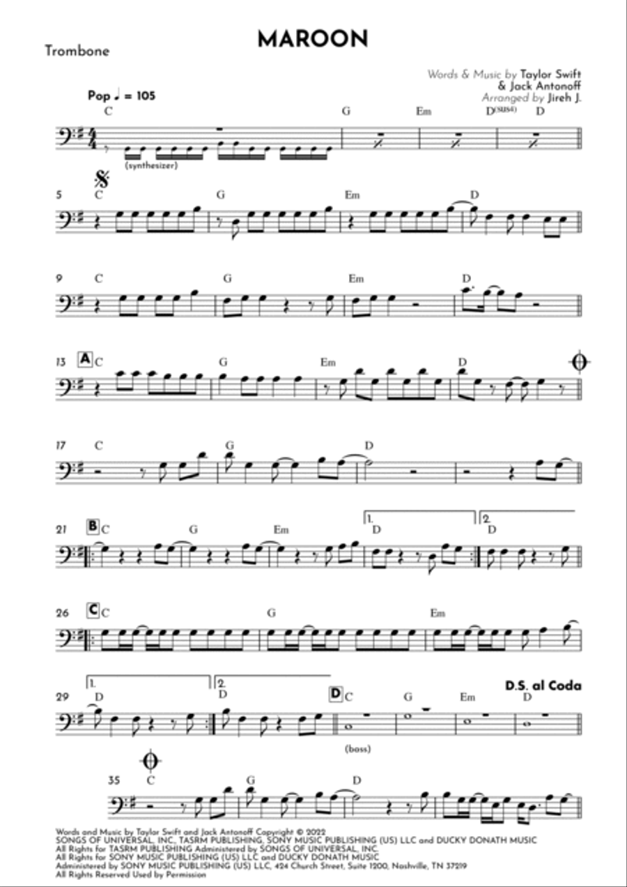 Maroon Trombone Solo scores gallery preview page 2
