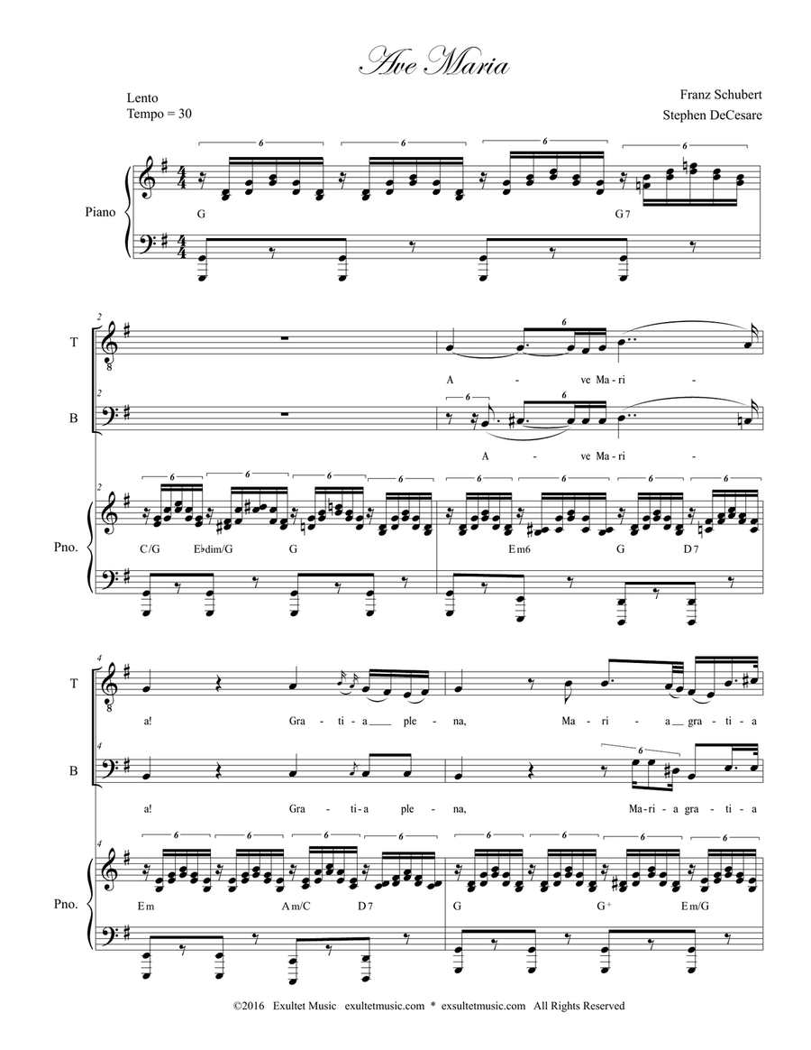 Ave Maria (for 2-part choir (TB) - Low Key - Piano accompaniment) TB scores gallery preview page 2