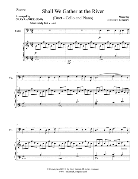 SHALL WE GATHER AT THE RIVER (Duet – Cello & Piano with Score/Part) image number null