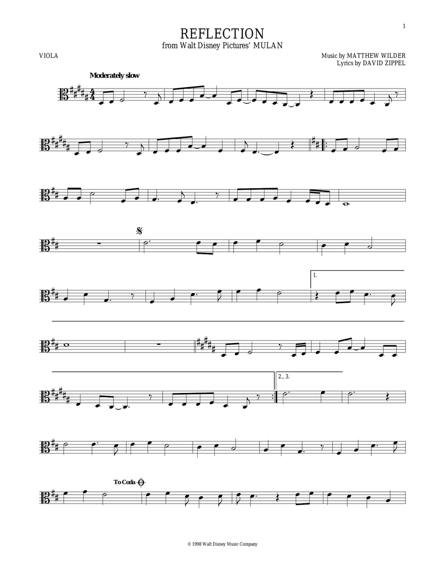 Reflection (Pop Version) (from Mulan) Viola Solo scores gallery preview page 1