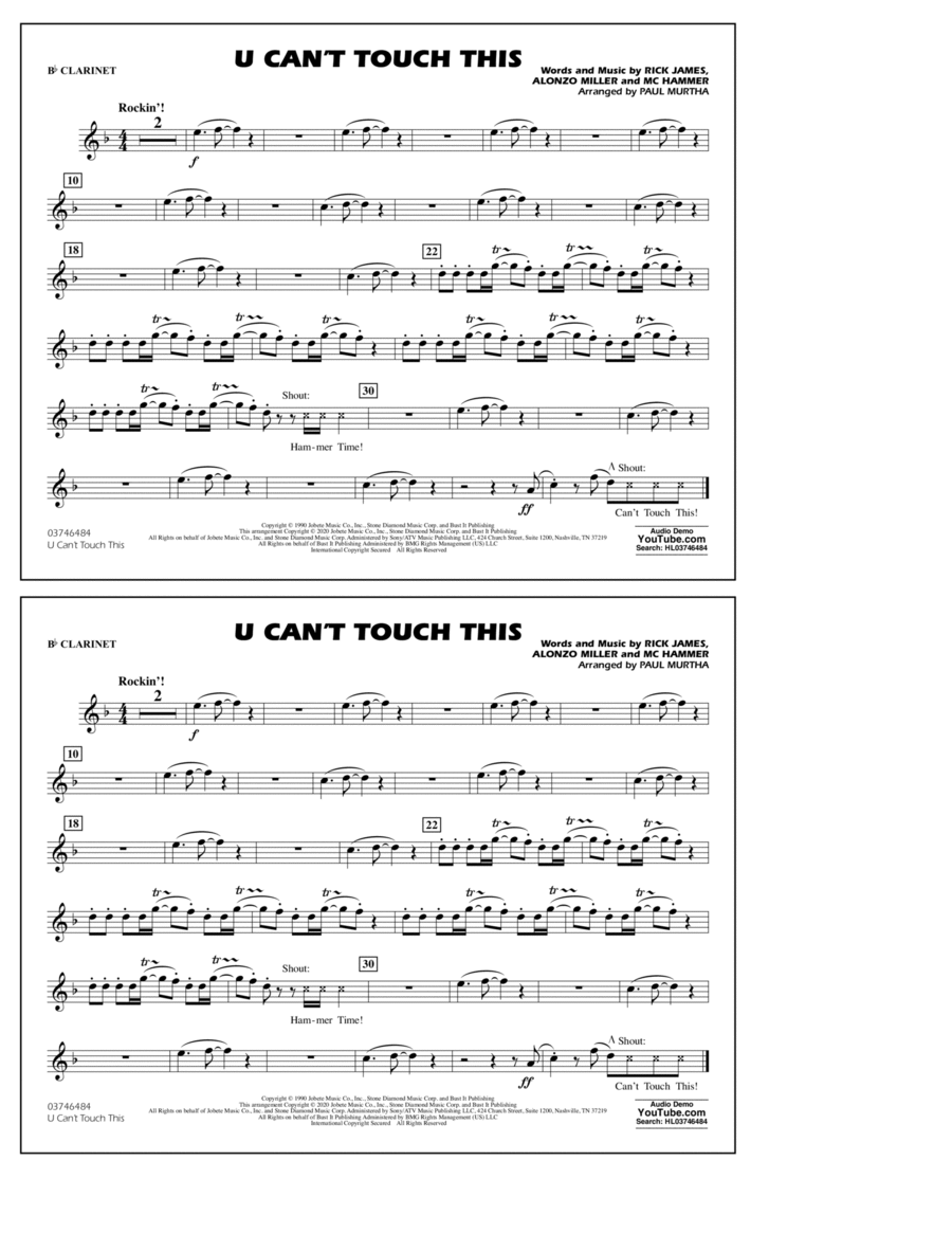 U Can't Touch This (arr. Paul Murtha) - Bb Clarinet Marching Band scores gallery preview page 1
