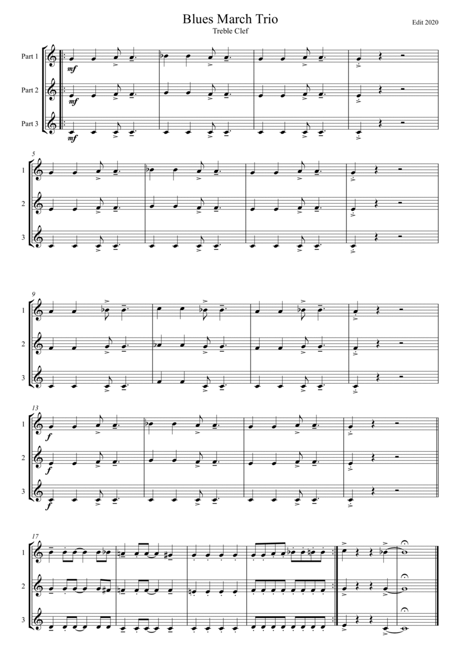 Blues March (treble clef) Baritone Horn TC scores gallery preview page 1