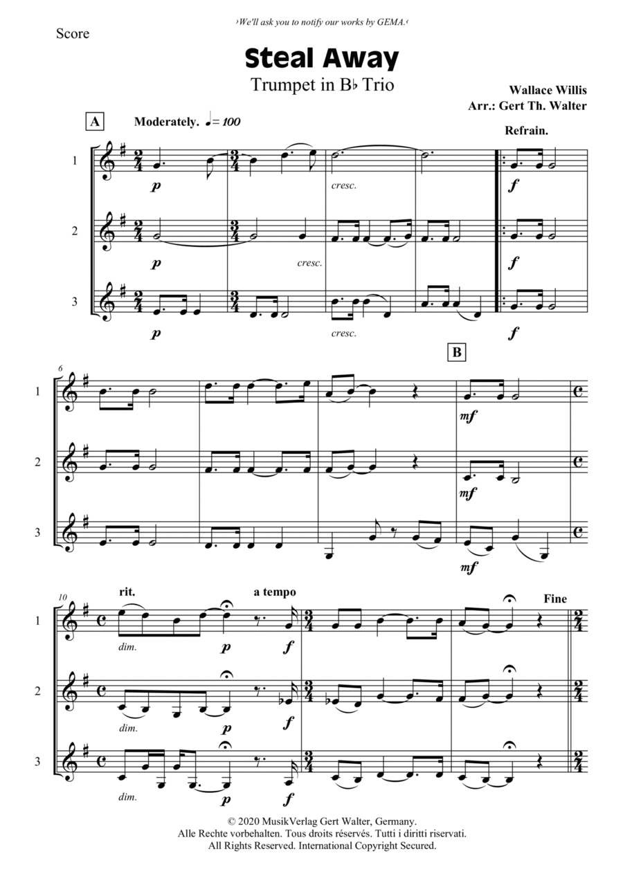 Steal Away Trumpet Solo scores gallery preview page 1