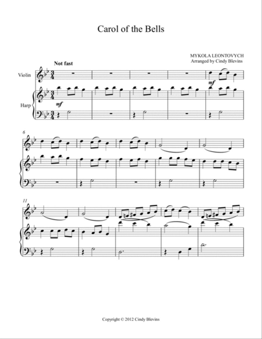 Carol of the Bells, for Harp and Violin String Duet scores gallery preview page 2