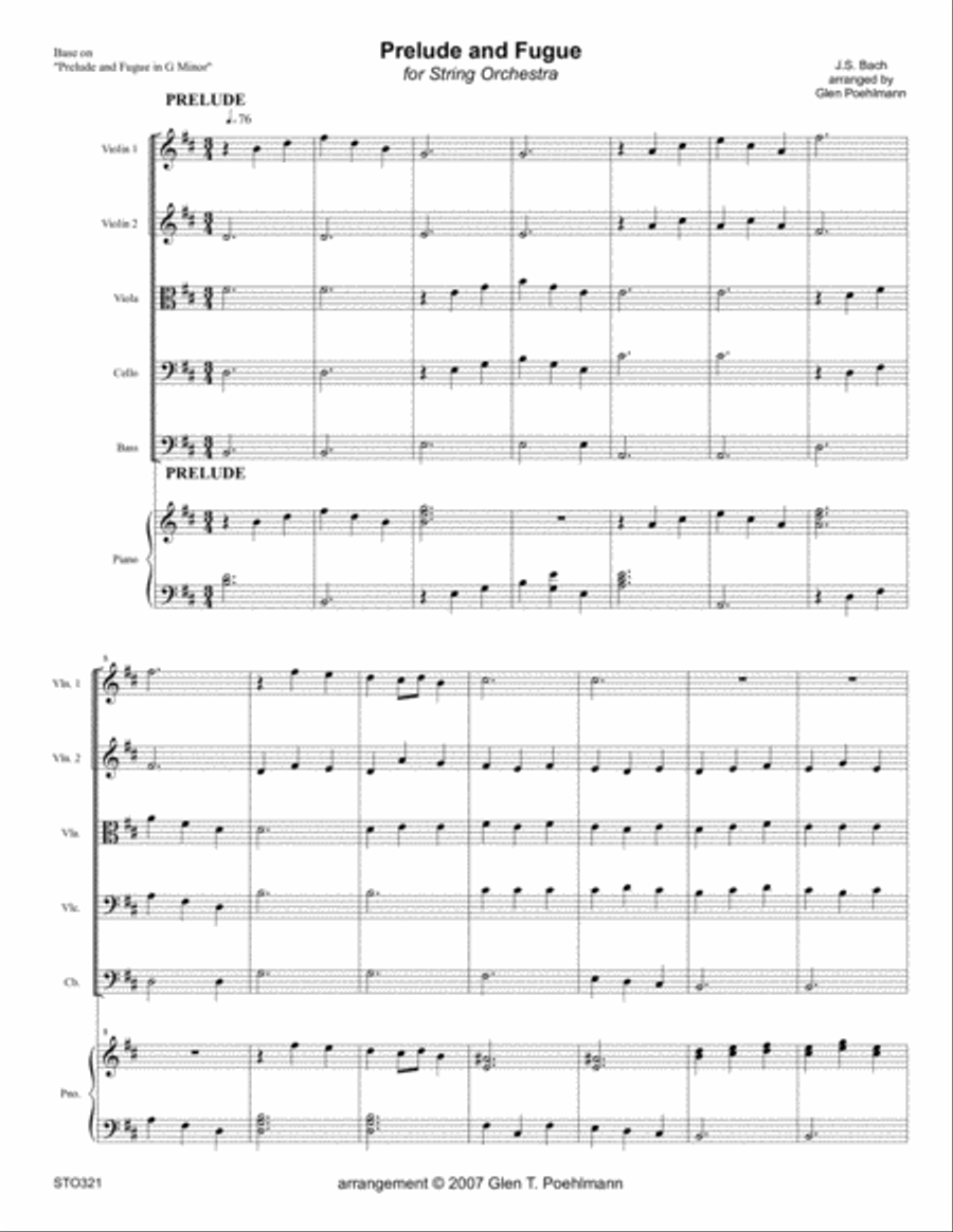 PRELUDE & FUGUE (Bach) for Intermediate STRING ORCHESTRA with Piano Accompaniment String Orchestra scores gallery preview page 1