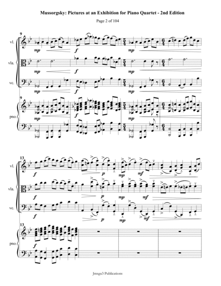 Mussorgsky: Pictures at an Exhibition for Piano Quartet - 2nd Edition - Score Only image number null