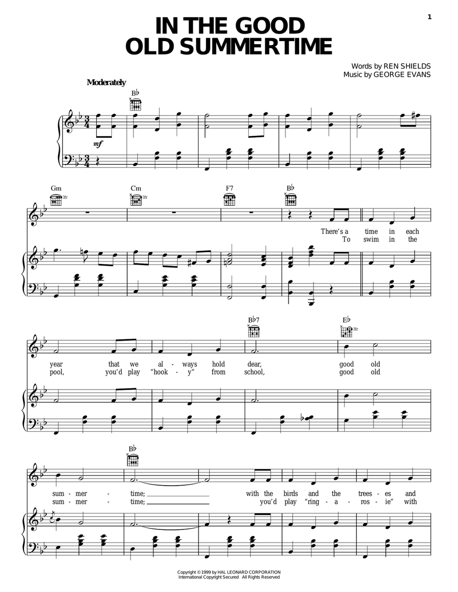 In The Good Old Summertime Piano, Vocal, Guitar scores gallery preview page 1