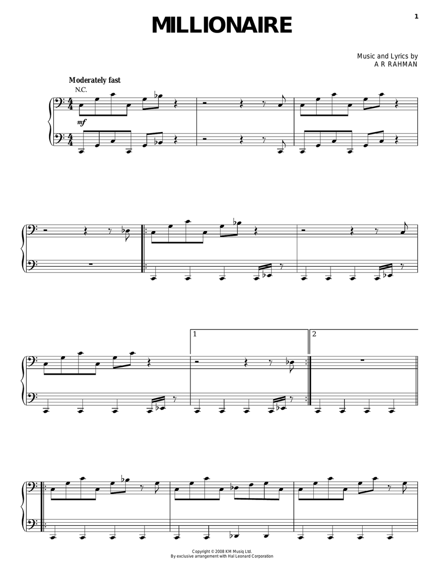 Millionaire Millionaire Piano, Vocal, Guitar scores gallery preview page 1