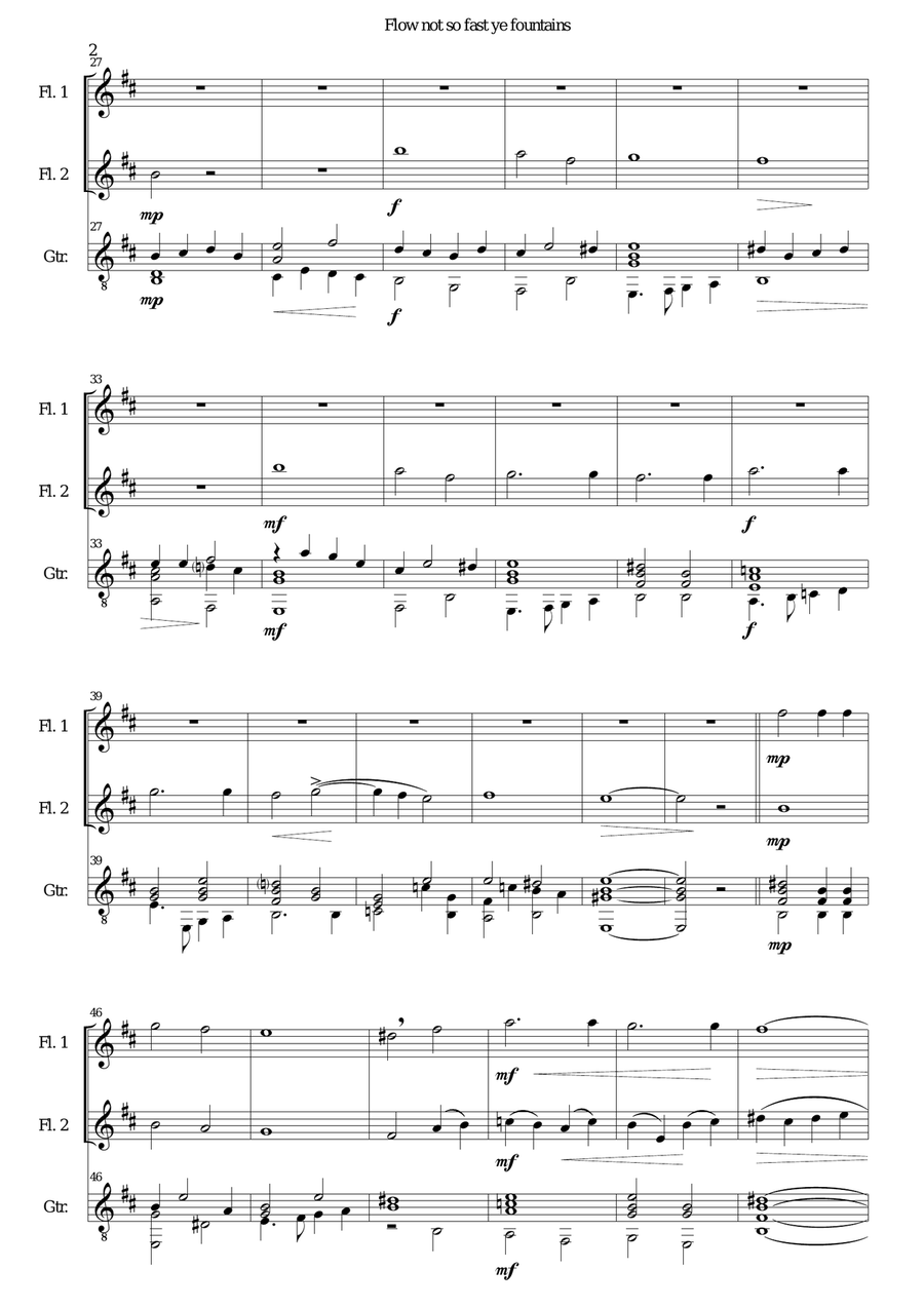 Flow not so fast ye fountains for 2 flutes and guitar Flute scores gallery preview page 2