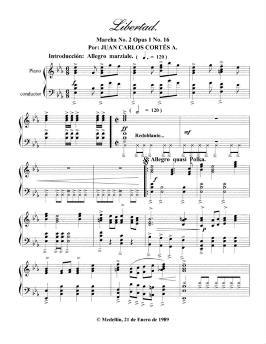 Libertad. Marcha No 2 Opus 1 No 16 Por: JUAN CARLOS CORTÉS A. Piano Method scores gallery preview page 1