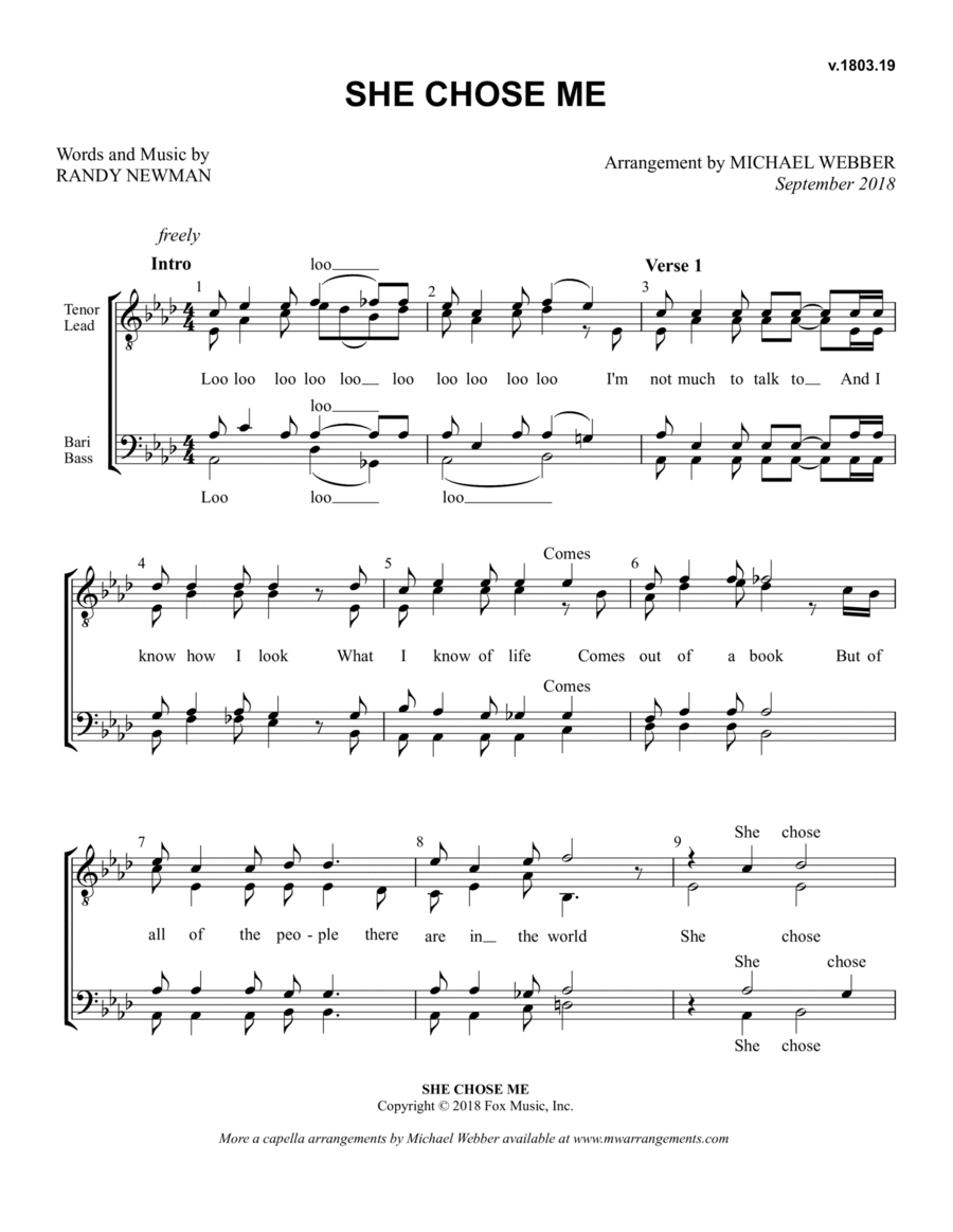 She Chose Me She Chose Me TTBB scores gallery preview page 1