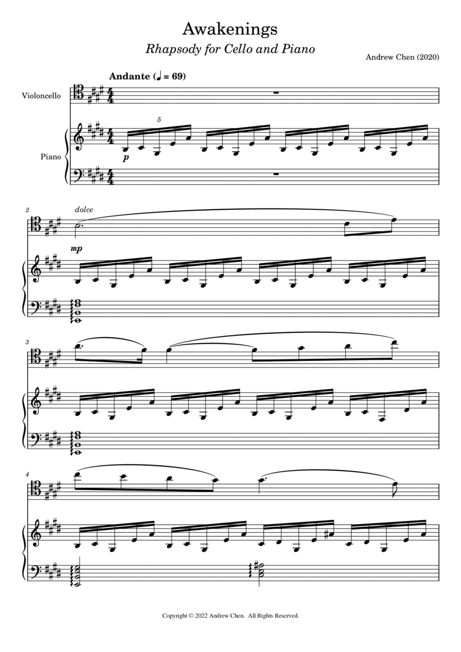 Awakenings - Rhapsody for Cello and Piano Piano scores gallery preview page 1