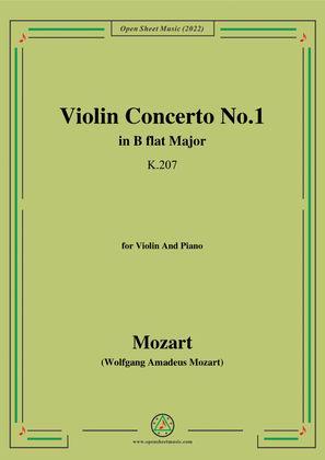 Book cover for Mozart-Violin Concerto No.1 in B flat Major,K.207,for Violin and Piano