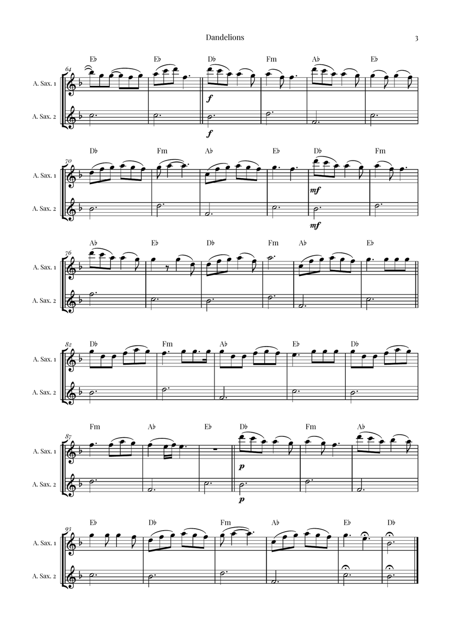 Dandelions Woodwind Duet scores gallery preview page 3