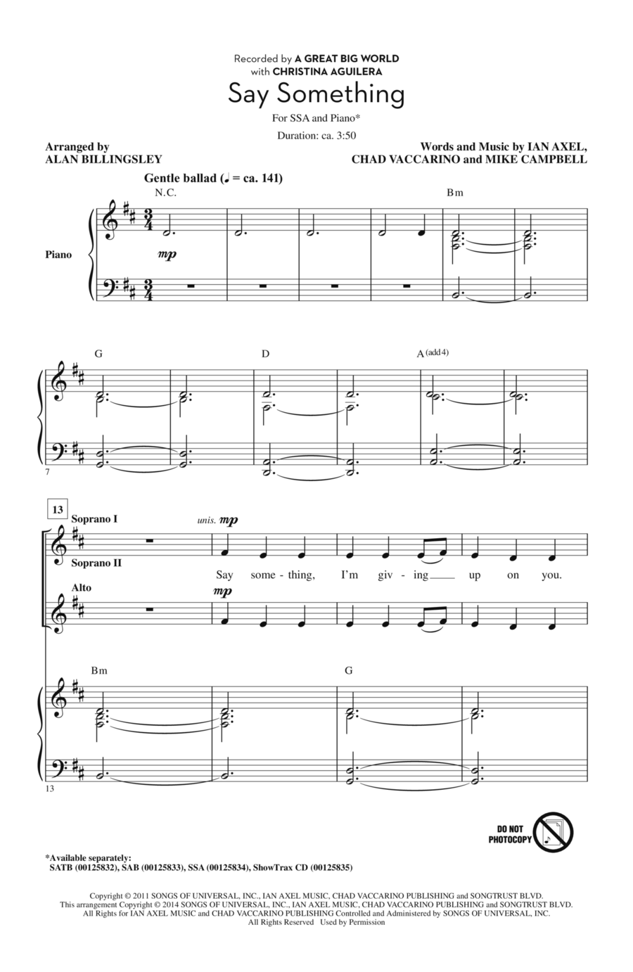 Say Something SSA scores gallery preview page 1