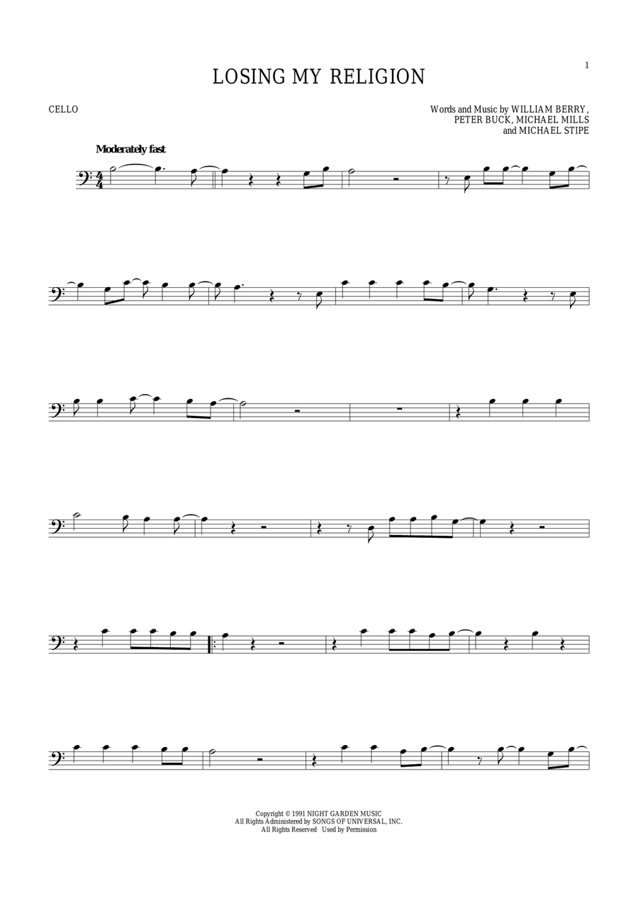 Losing My Religion Cello Solo scores gallery preview page 1
