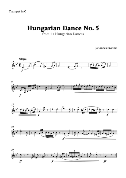 Hungarian Dance No. 5 by Brahms for Trumpet in C Solo image number null