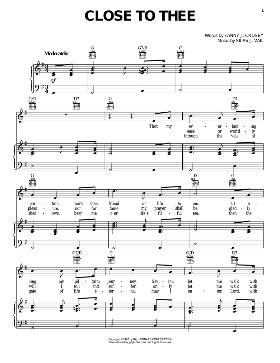 Close To Thee Piano, Vocal, Guitar scores gallery preview page 1