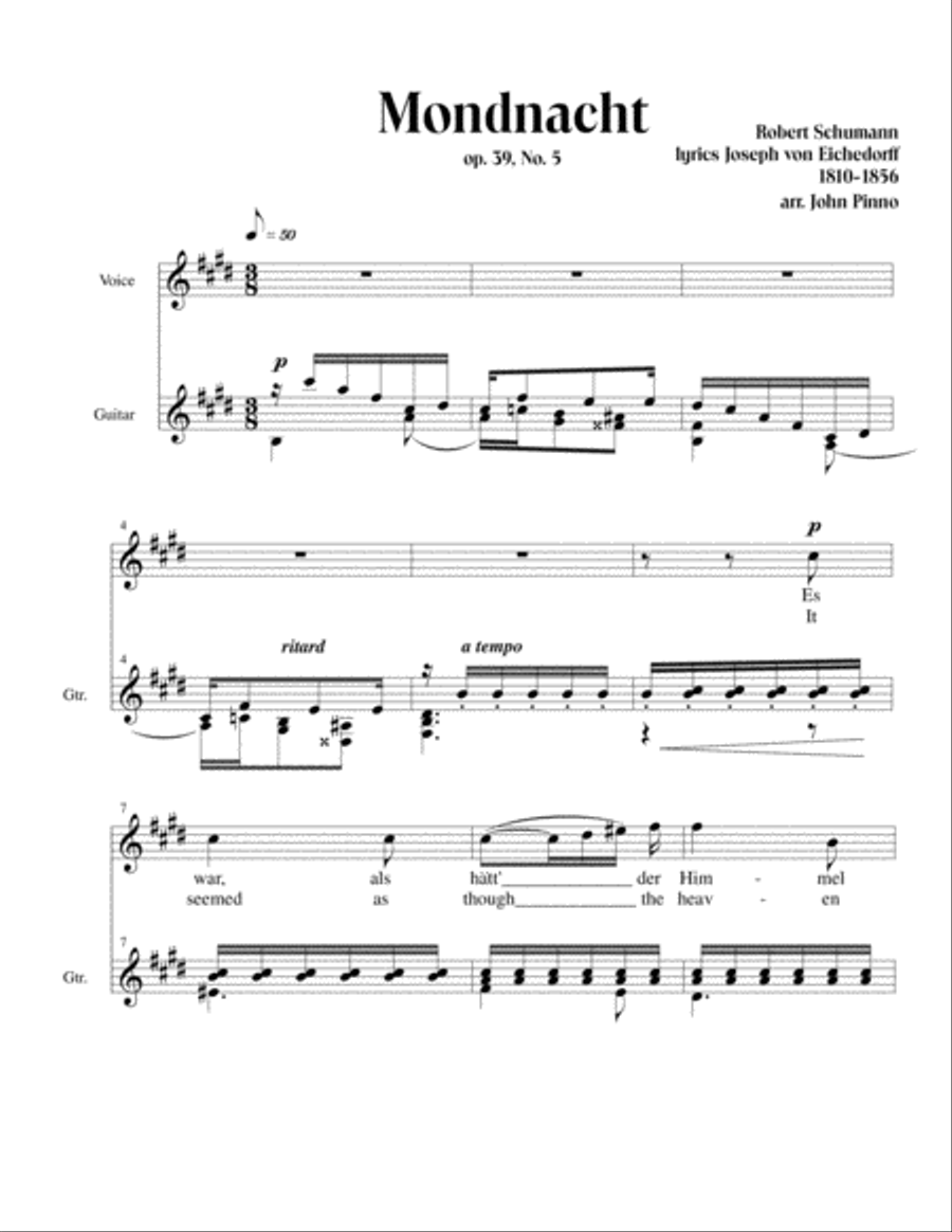 Mondnacht (Robert Schumann) for soprano (or mezzo-soprano, tenor, baritone) and classical guitar Small Ensemble scores gallery preview page 2