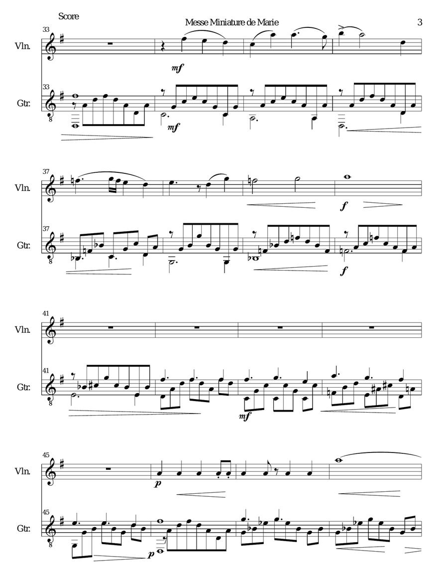 Messe miniature de Marie for violin and guitar String Duet scores gallery preview page 3
