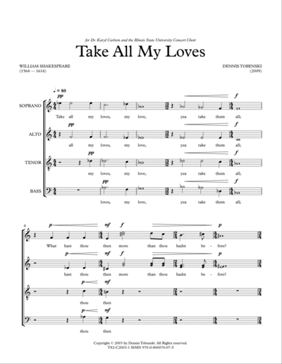 Take All My Loves 4-Part scores gallery preview page 3