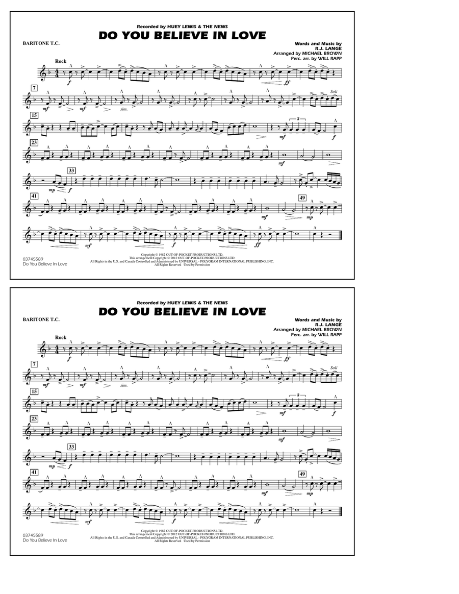 Do You Believe In Love - Baritone T.C. Marching Band scores gallery preview page 1